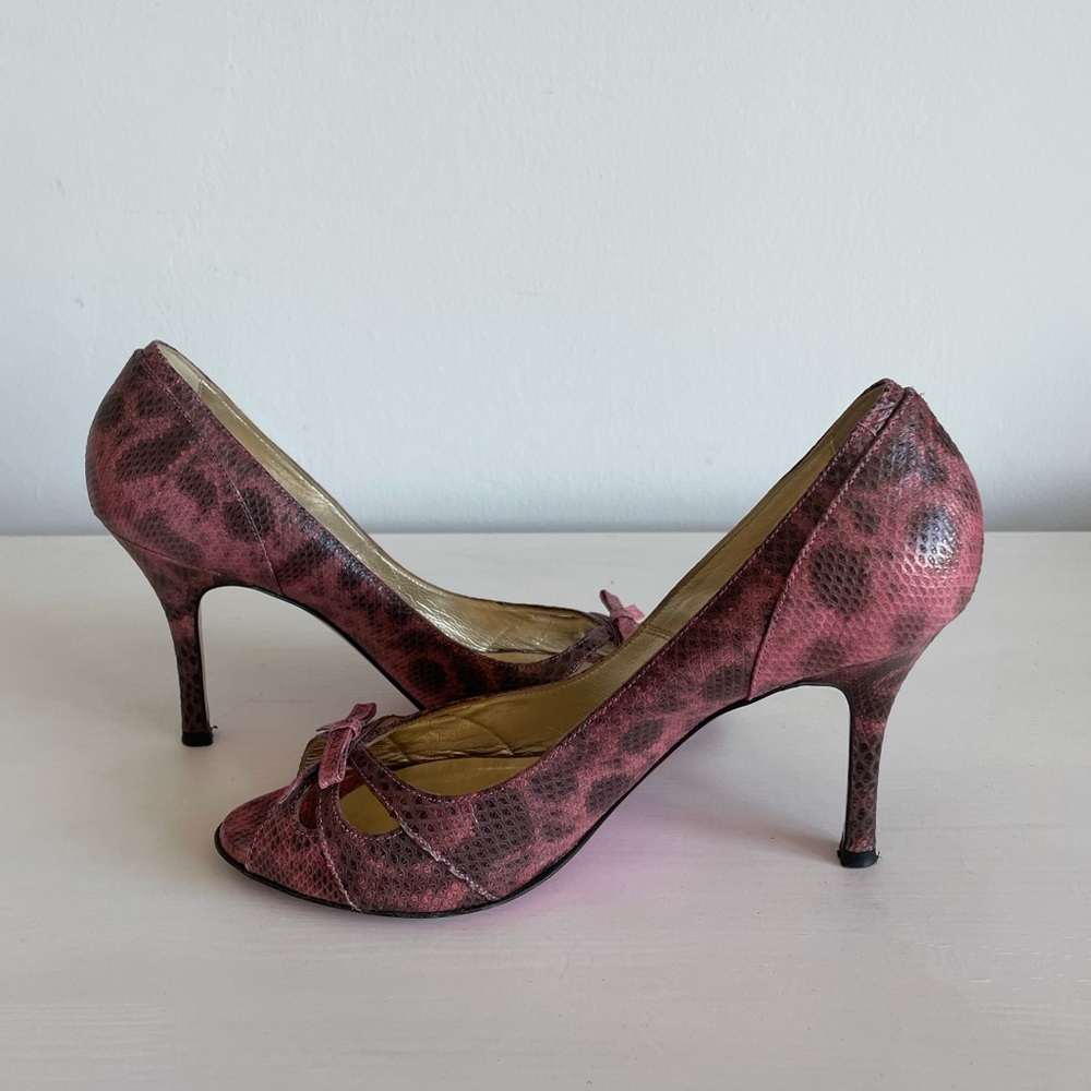 Luciano Padovan Pink & Brown Snakeskin Heels